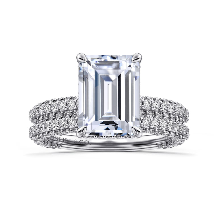 Satin - 14K White Gold Emerald Cut Diamond Halo Engagement Ring - 0.85 ct - Shot 4