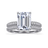Satin - 14K White Gold Emerald Cut Diamond Halo Engagement Ring - 0.85 ct