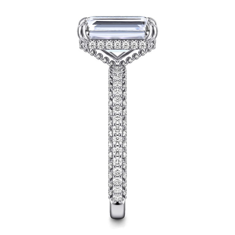 Satin - 14K White Gold Emerald Cut Diamond Halo Engagement Ring - 0.85 ct - Shot 5