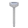 Satin - 14K White Gold Emerald Cut Diamond Halo Engagement Ring - 0.85 ct