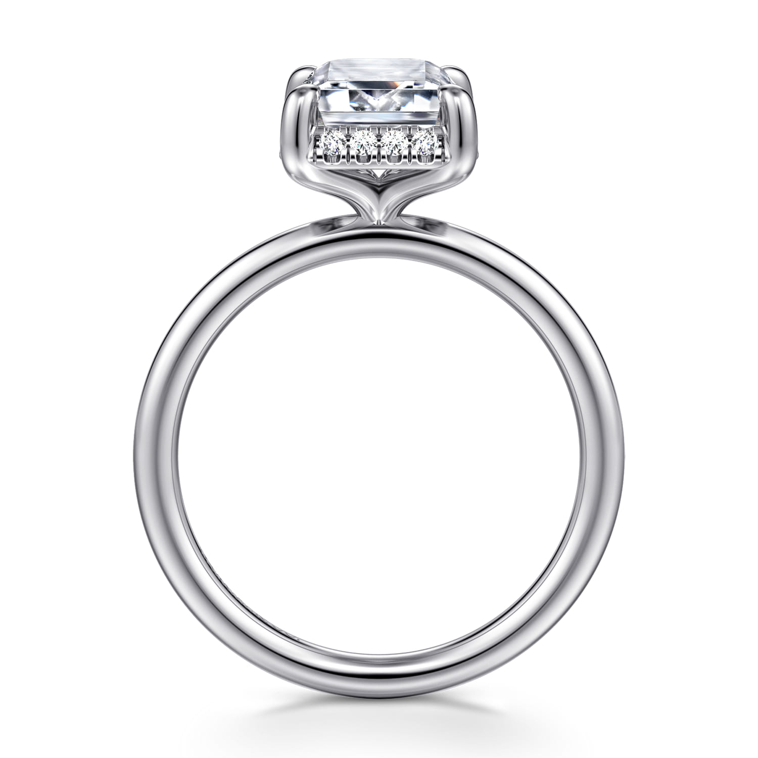 Seattle - 14K White Gold Emerald Cut Hidden Halo Diamond Engagement Ring - 0.12 ct - Shot 2