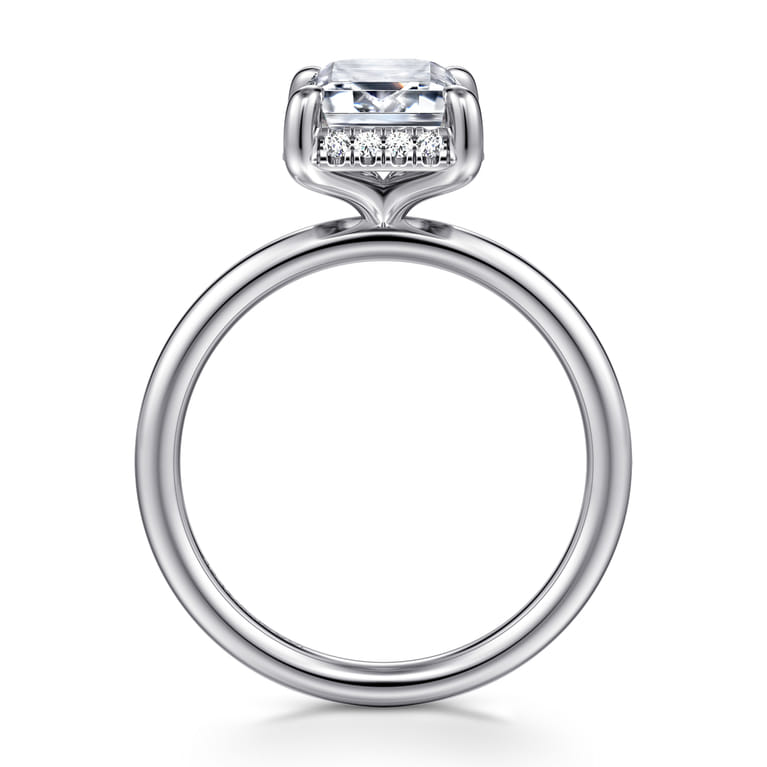 Seattle - 14K White Gold Emerald Cut Hidden Halo Diamond Engagement Ring - 0.12 ct - Shot 2