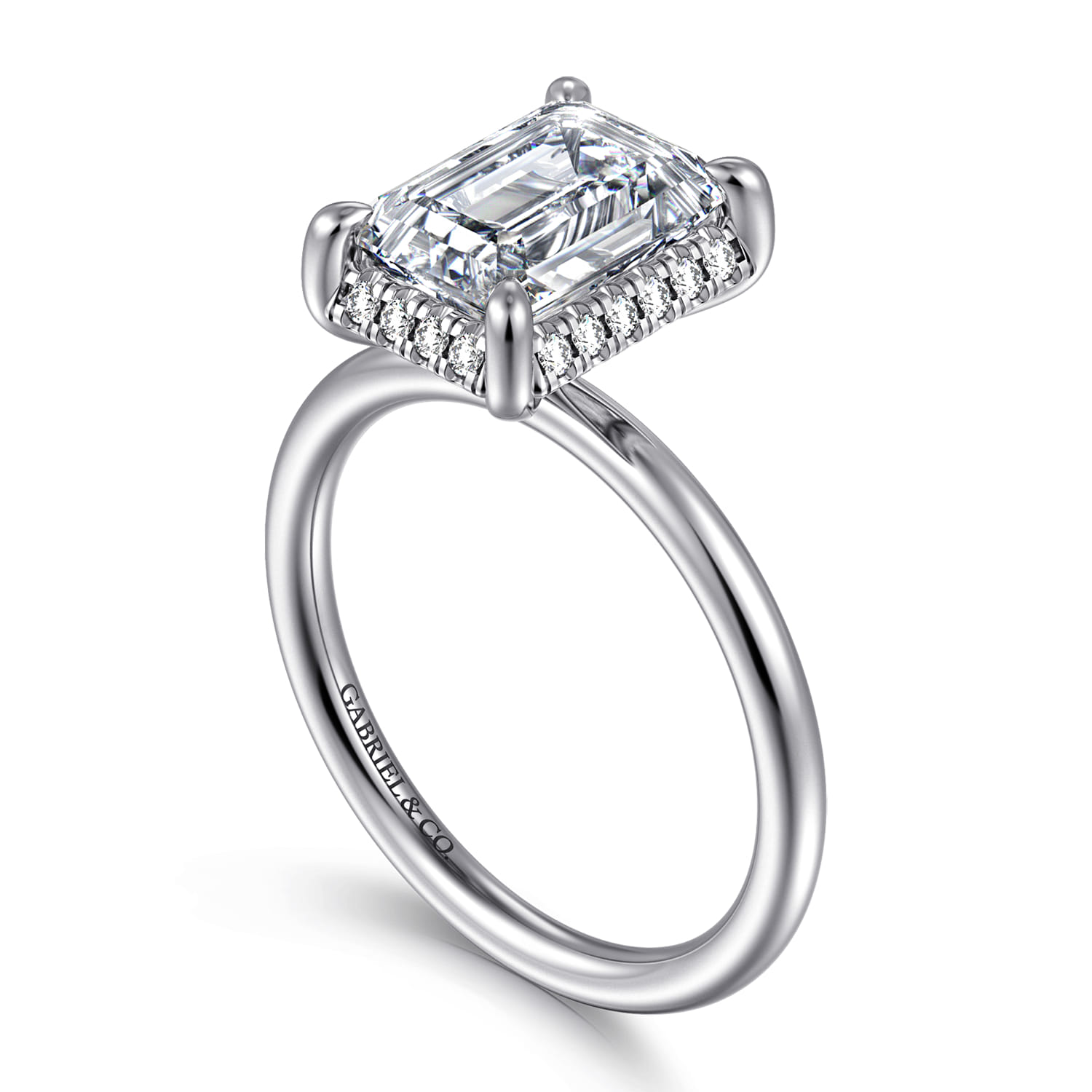 Seattle - 14K White Gold Emerald Cut Hidden Halo Diamond Engagement Ring - 0.12 ct - Shot 3