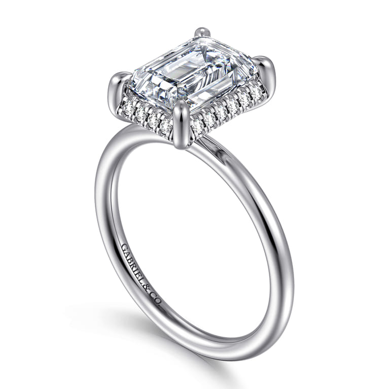 Seattle - 14K White Gold Emerald Cut Hidden Halo Diamond Engagement Ring - 0.12 ct - Shot 3
