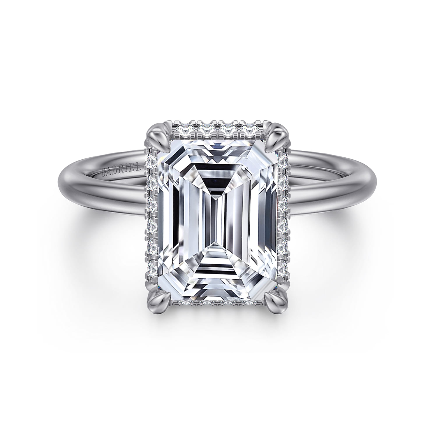 Seattle - 14K White Gold Emerald Cut Hidden Halo Diamond Engagement Ring - 0.12 ct - Shot 1