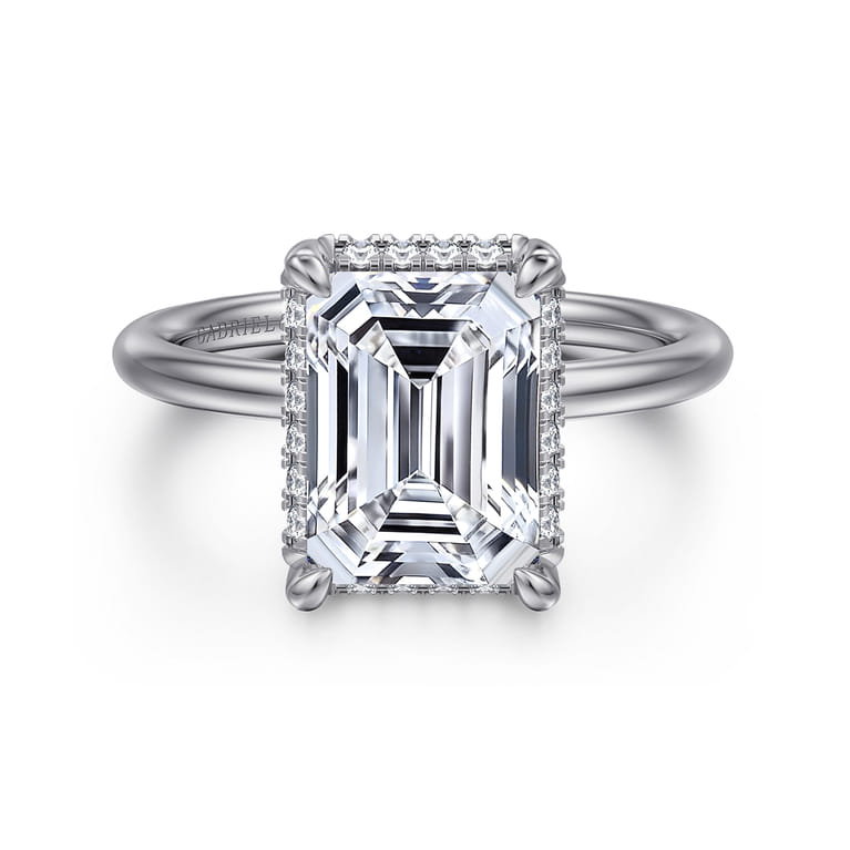 Seattle - 14K White Gold Emerald Cut Hidden Halo Diamond Engagement Ring - 0.12 ct - Shot 1