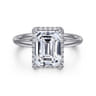 Seattle - 14K White Gold Emerald Cut Hidden Halo Diamond Engagement Ring - 0.12 ct
