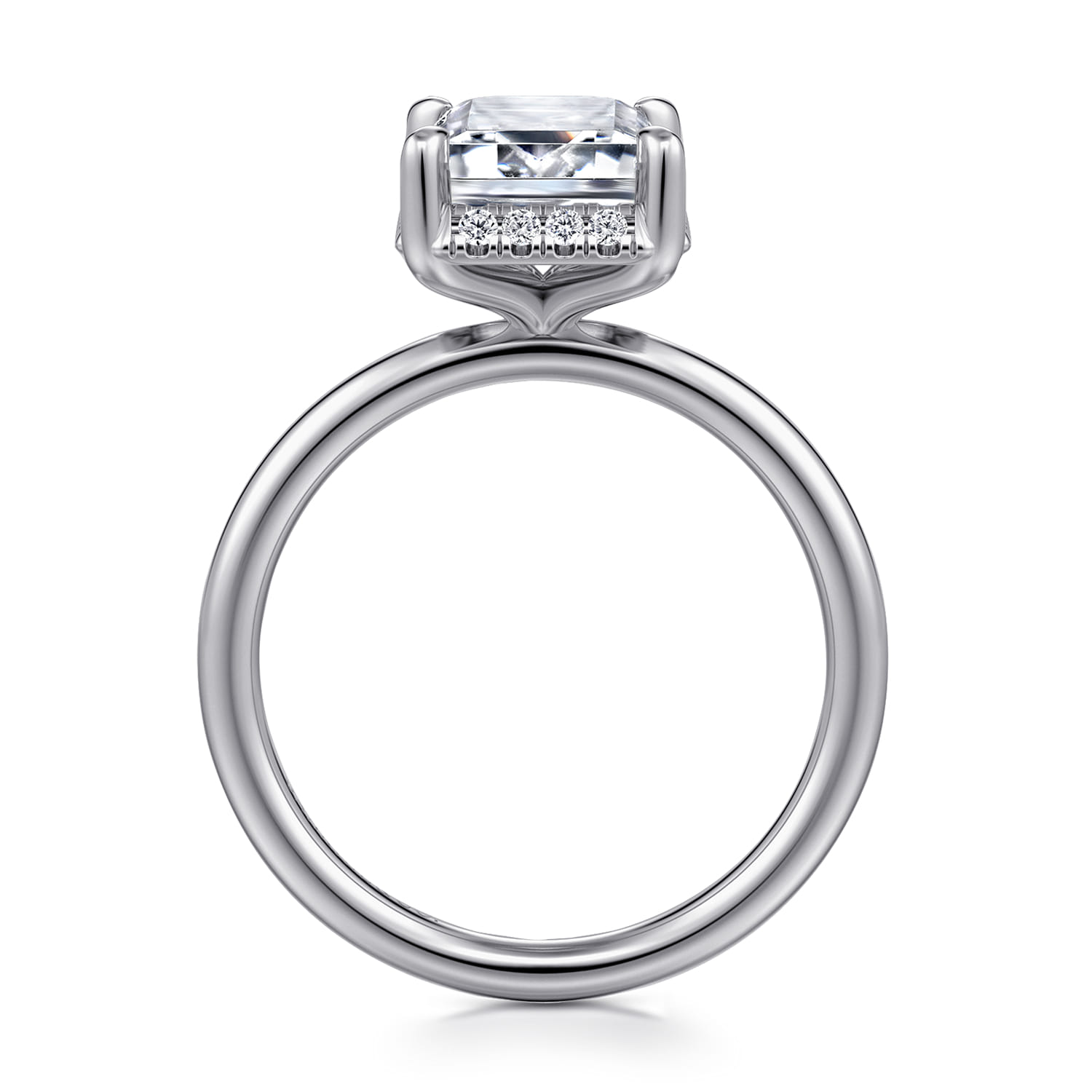 Seattle - 14K White Gold Emerald Cut Hidden Halo Diamond Engagement Ring - 0.12 ct - Shot 2