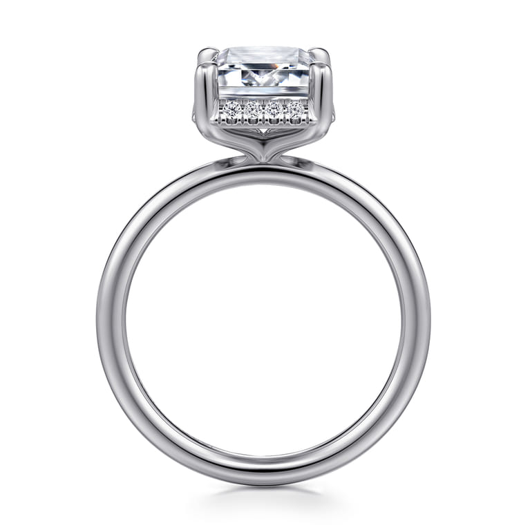 Seattle - 14K White Gold Emerald Cut Hidden Halo Diamond Engagement Ring - 0.12 ct - Shot 2