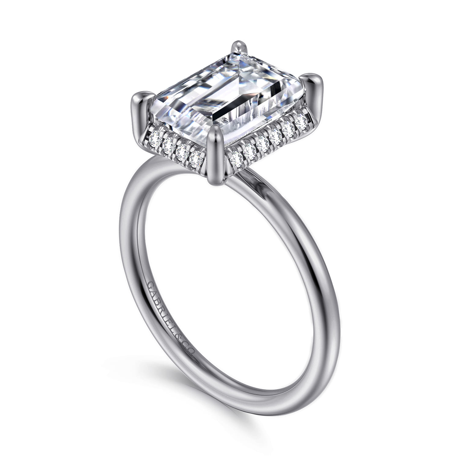 Seattle - 14K White Gold Emerald Cut Hidden Halo Diamond Engagement Ring - 0.12 ct - Shot 3