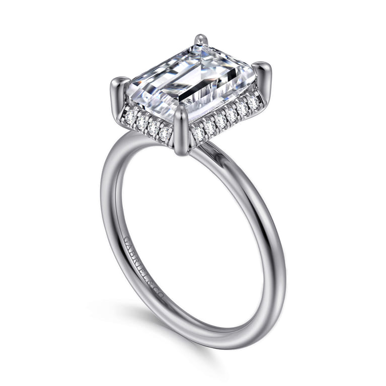 Seattle - 14K White Gold Emerald Cut Hidden Halo Diamond Engagement Ring - 0.12 ct - Shot 3