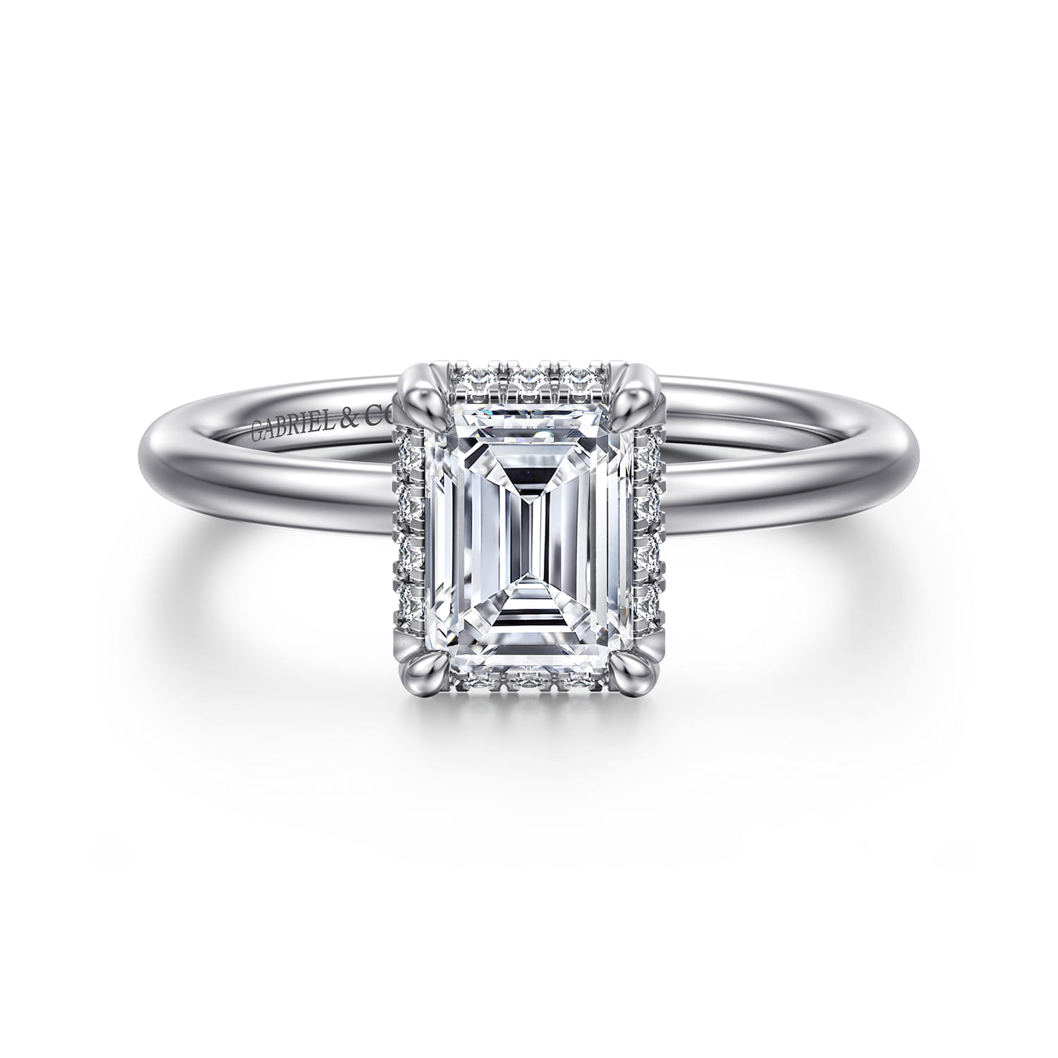 Seattle - 14K White Gold Emerald Cut Hidden Halo Diamond Engagement Ring - 0.07 ct - Shot 1