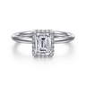 Seattle - 14K White Gold Emerald Cut Hidden Halo Diamond Engagement Ring - 0.07 ct