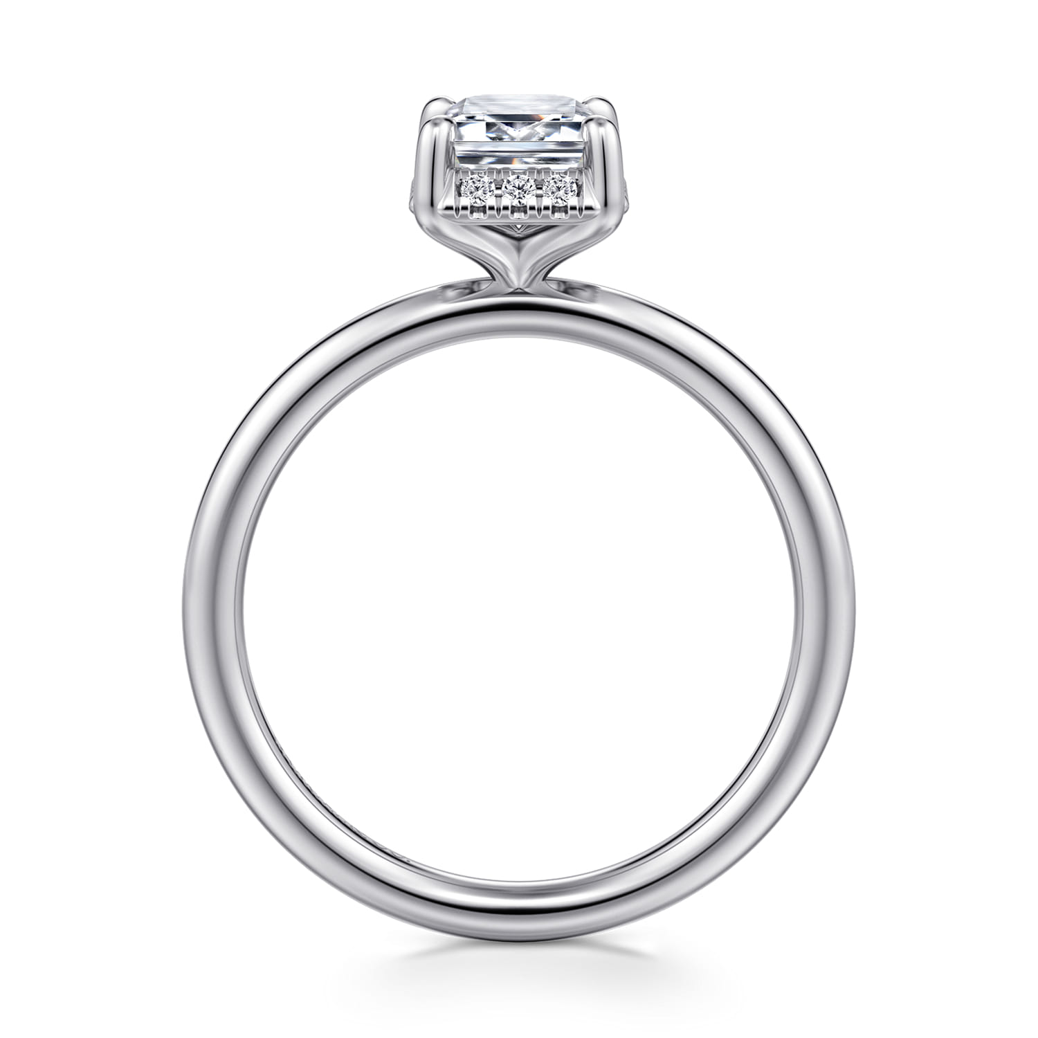 Seattle - 14K White Gold Emerald Cut Hidden Halo Diamond Engagement Ring - 0.07 ct - Shot 2