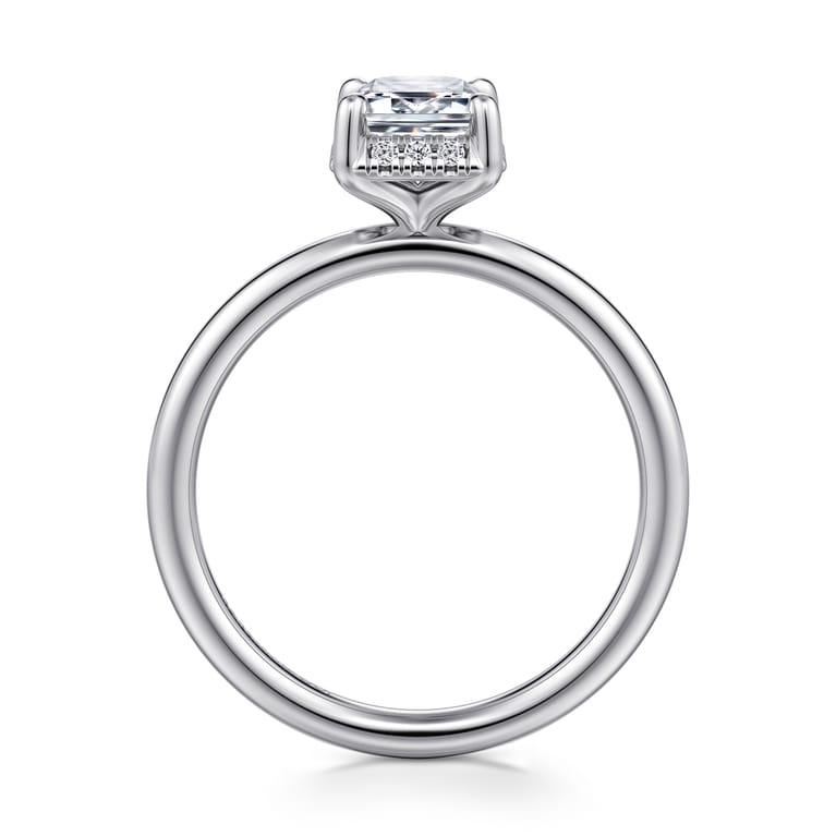 Seattle - 14K White Gold Emerald Cut Hidden Halo Diamond Engagement Ring - 0.07 ct - Shot 2