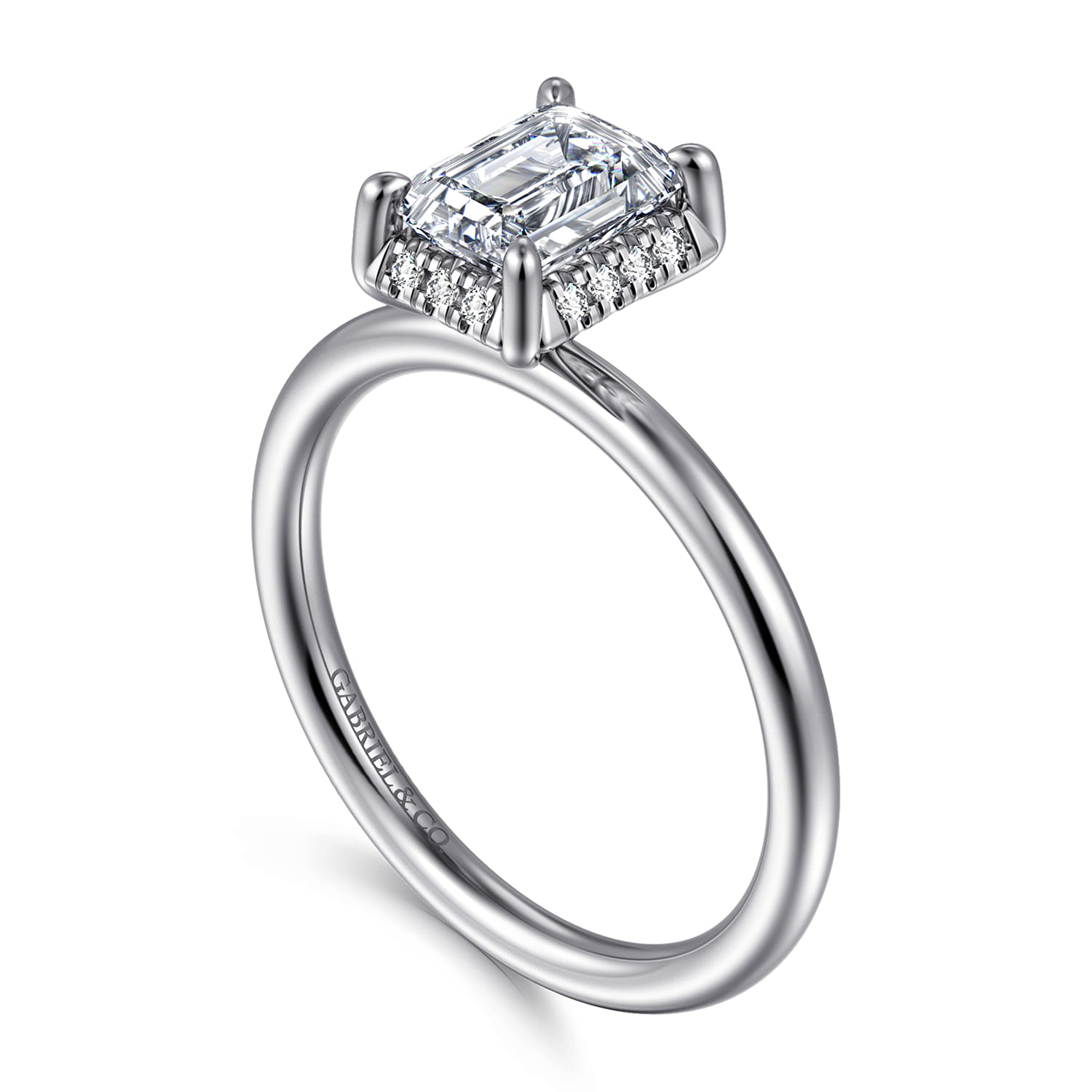 Seattle - 14K White Gold Emerald Cut Hidden Halo Diamond Engagement Ring - 0.07 ct - Shot 3