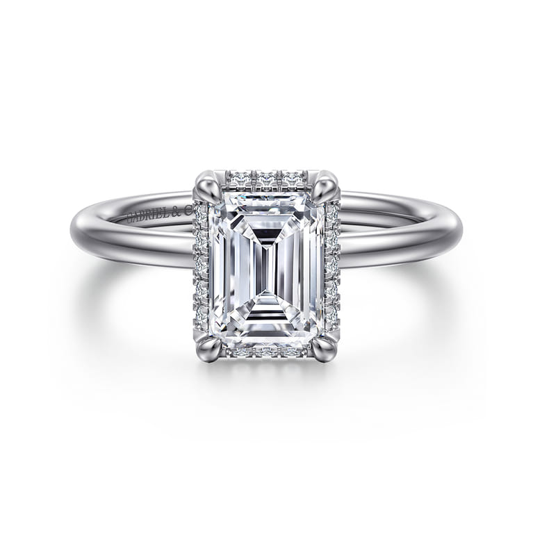Seattle - 14K White Gold Emerald Cut Hidden Halo Diamond Engagement Ring - 0.08 ct - Shot 1