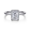 Seattle - 14K White Gold Emerald Cut Hidden Halo Diamond Engagement Ring - 0.08 ct