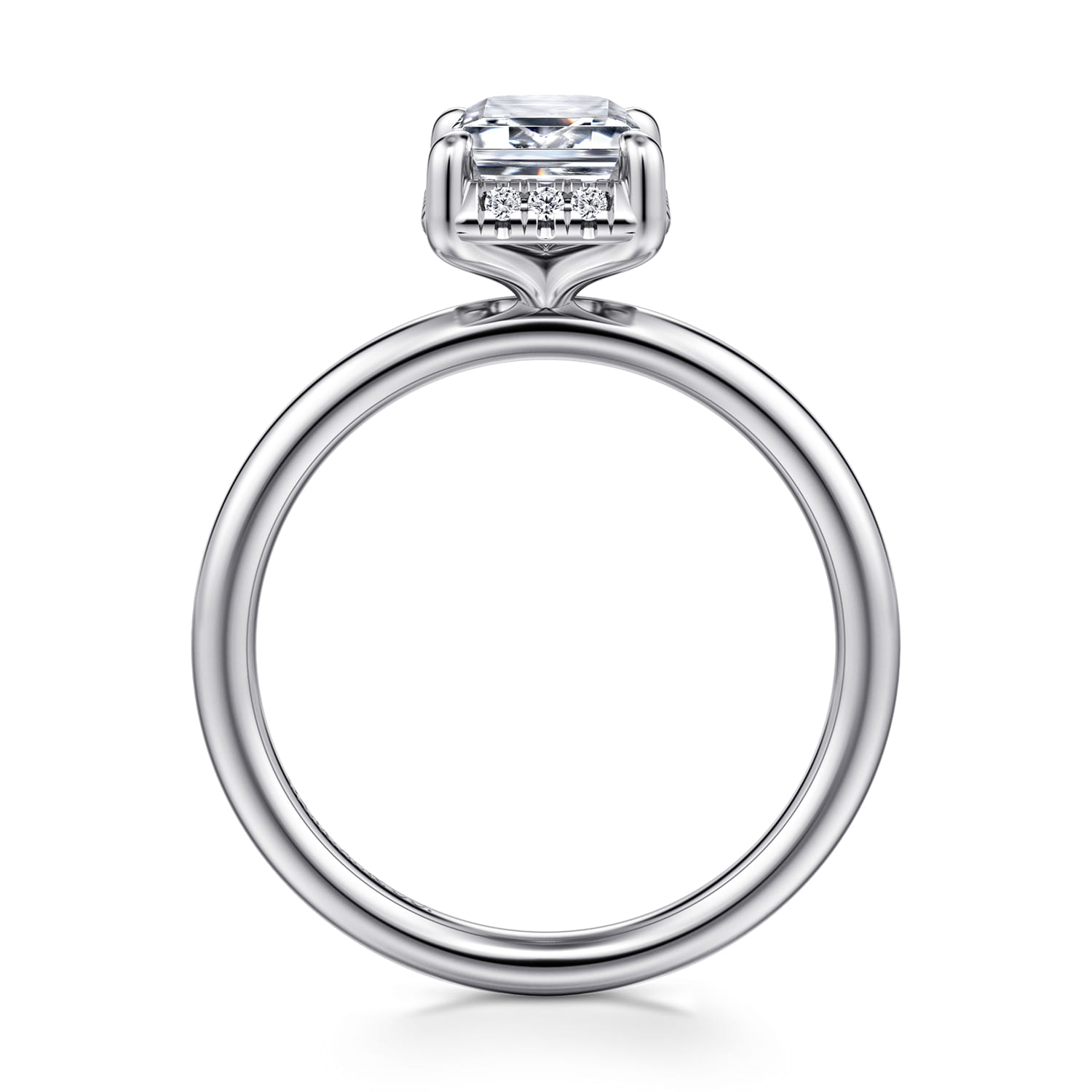 Seattle - 14K White Gold Emerald Cut Hidden Halo Diamond Engagement Ring - 0.08 ct - Shot 2