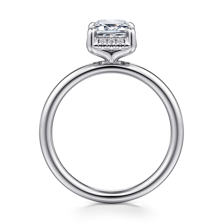 Seattle - 14K White Gold Emerald Cut Hidden Halo Diamond Engagement Ring - 0.08 ct - Shot 2