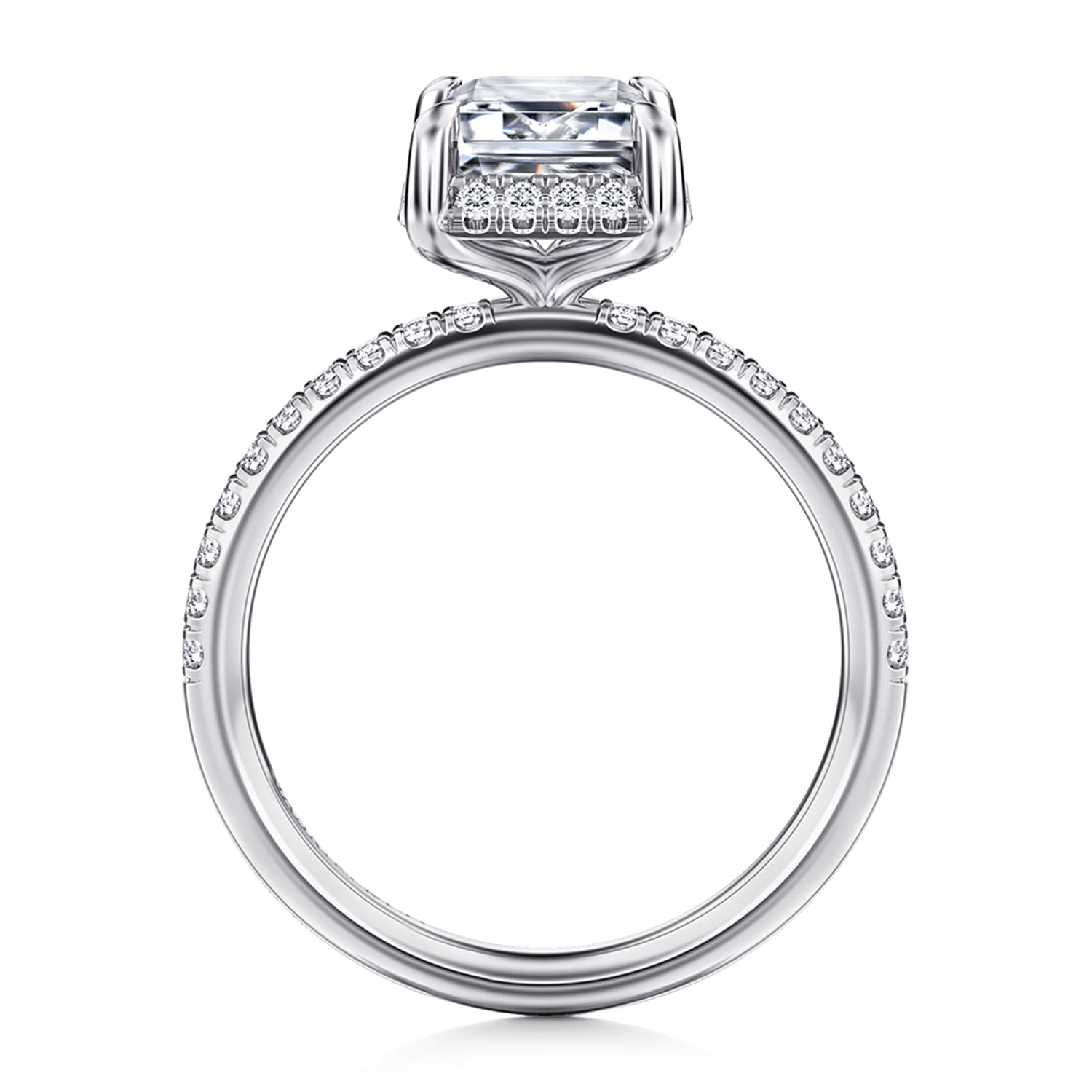 Suede - 14K White Gold Emerald Cut Hidden Halo Diamond Engagement Ring - 0.3 ct - Shot 2