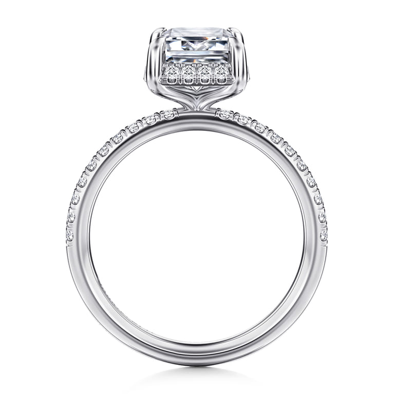 Suede - 14K White Gold Emerald Cut Hidden Halo Diamond Engagement Ring - 0.3 ct - Shot 2