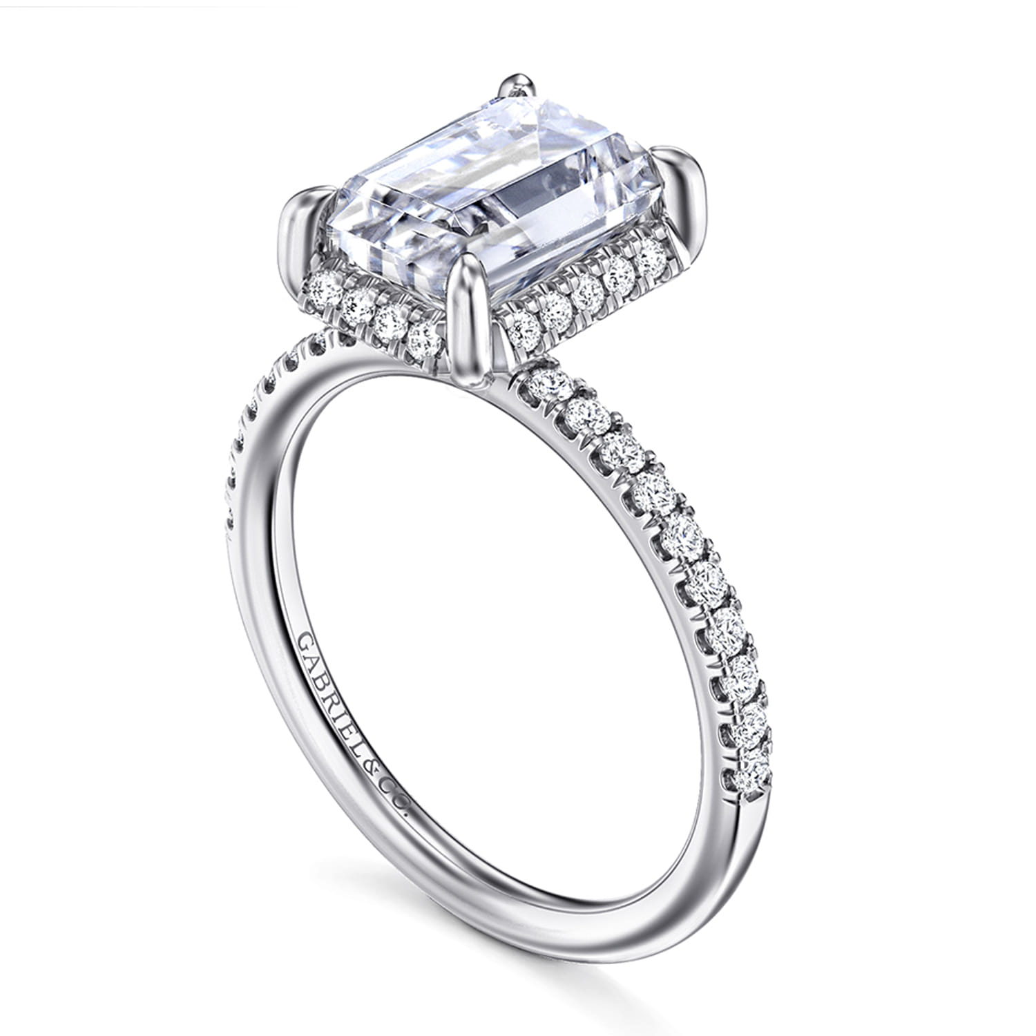 Suede - 14K White Gold Emerald Cut Hidden Halo Diamond Engagement Ring - 0.3 ct - Shot 3