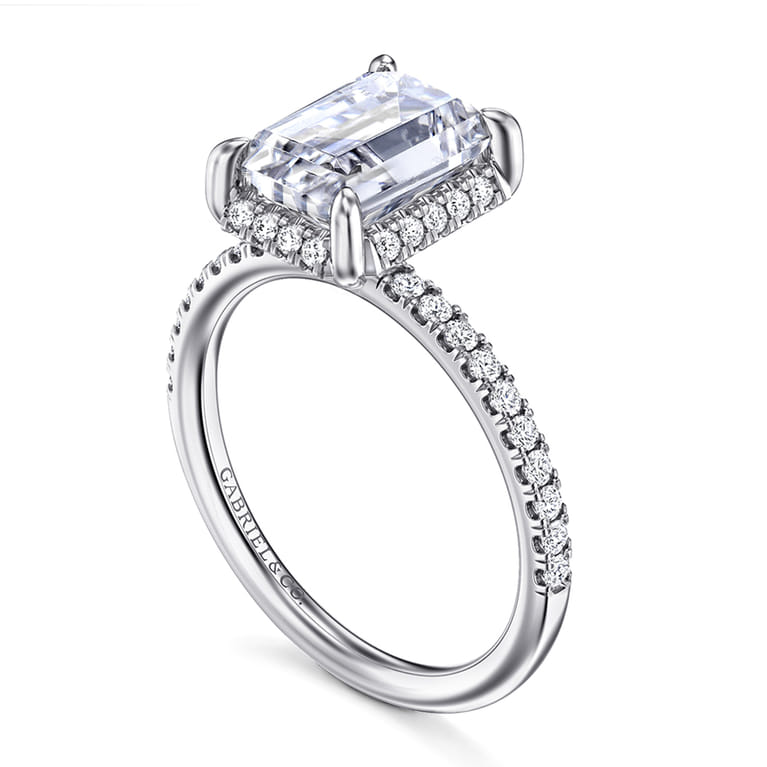 Suede - 14K White Gold Emerald Cut Hidden Halo Diamond Engagement Ring - 0.3 ct - Shot 3