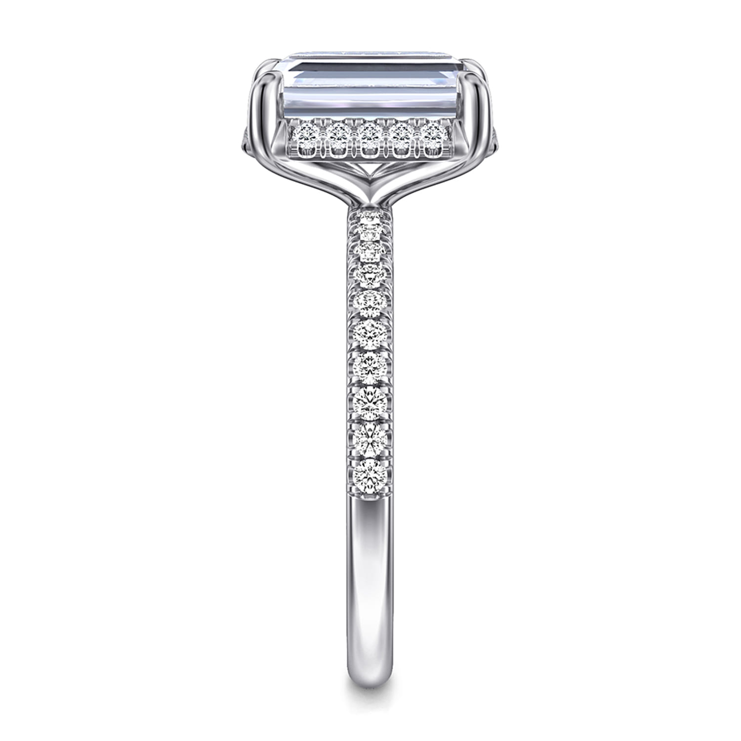 Suede - 14K White Gold Emerald Cut Hidden Halo Diamond Engagement Ring - 0.3 ct - Shot 4