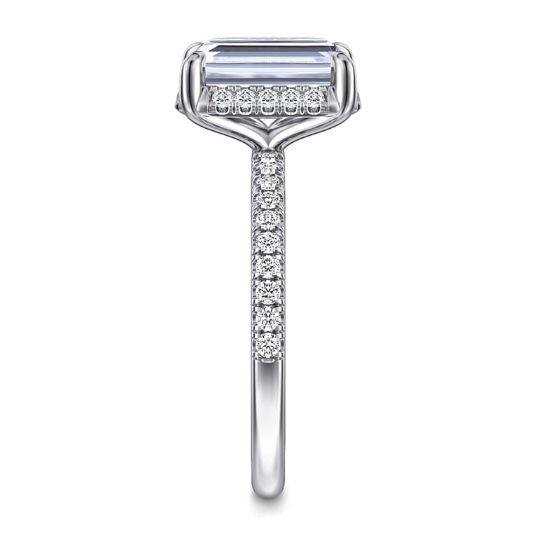 Suede - 14K White Gold Emerald Cut Hidden Halo Diamond Engagement Ring - 0.3 ct - Shot 4
