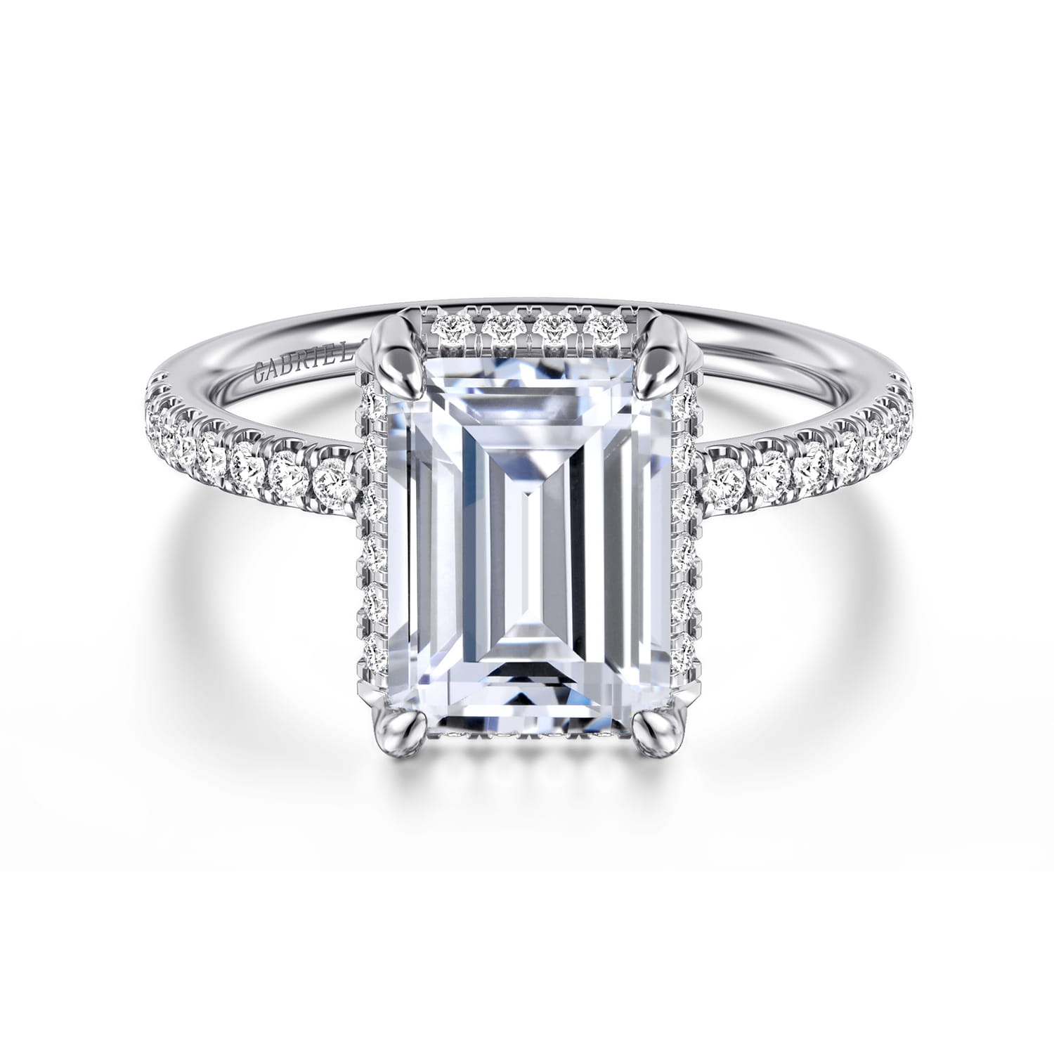 Suede - 14K White Gold Emerald Cut Hidden Halo Diamond Engagement Ring - 0.3 ct - Shot 1