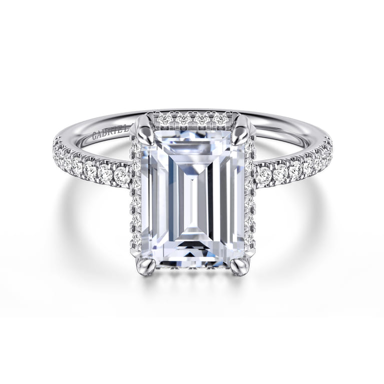Suede - 14K White Gold Emerald Cut Hidden Halo Diamond Engagement Ring - 0.3 ct - Shot 1