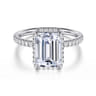 Suede - 14K White Gold Emerald Cut Hidden Halo Diamond Engagement Ring - 0.3 ct