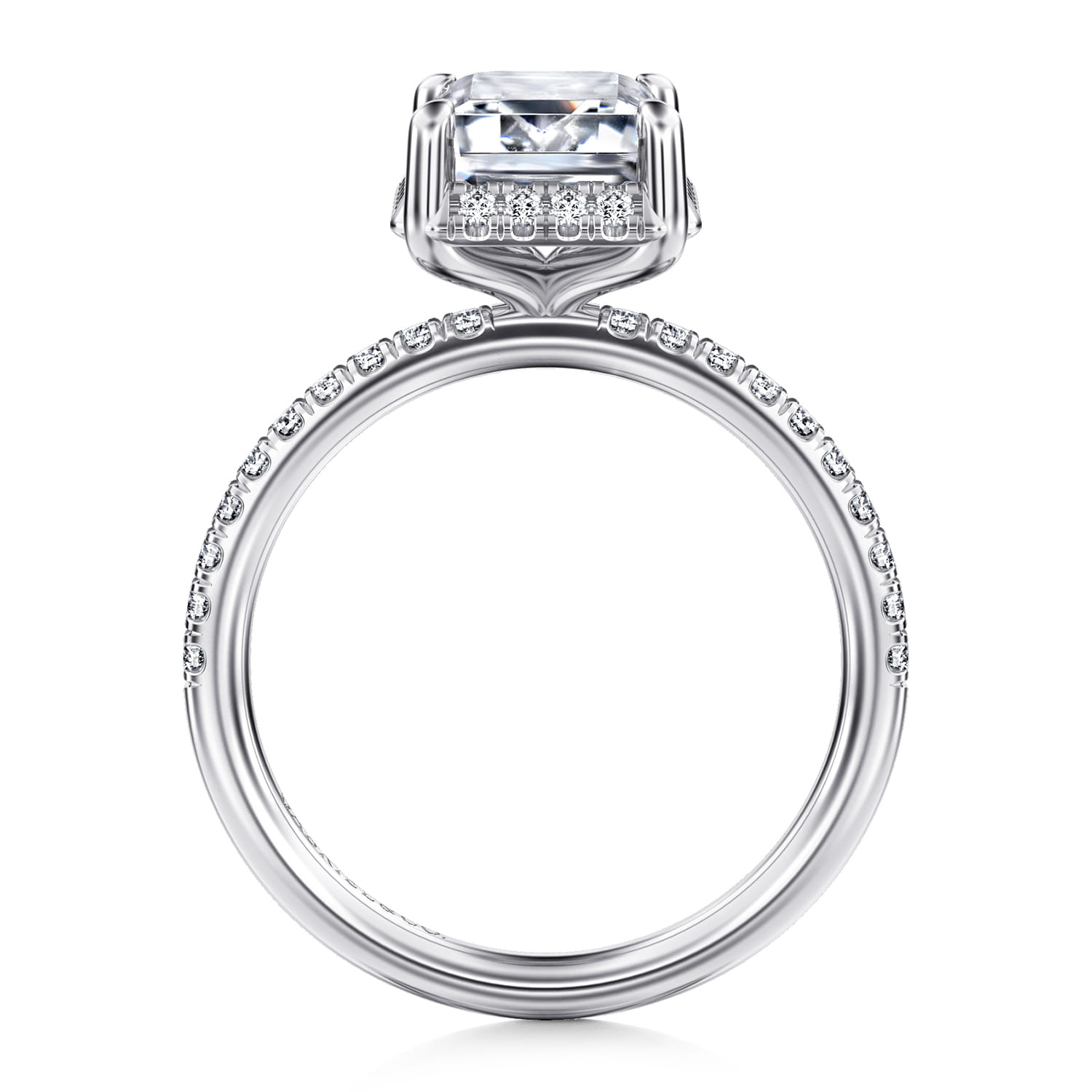 Suede - 14K White Gold Emerald Cut Hidden Halo Diamond Engagement Ring - 0.3 ct - Shot 2