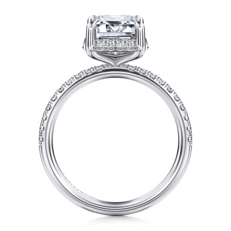 Suede - 14K White Gold Emerald Cut Hidden Halo Diamond Engagement Ring - 0.3 ct - Shot 2
