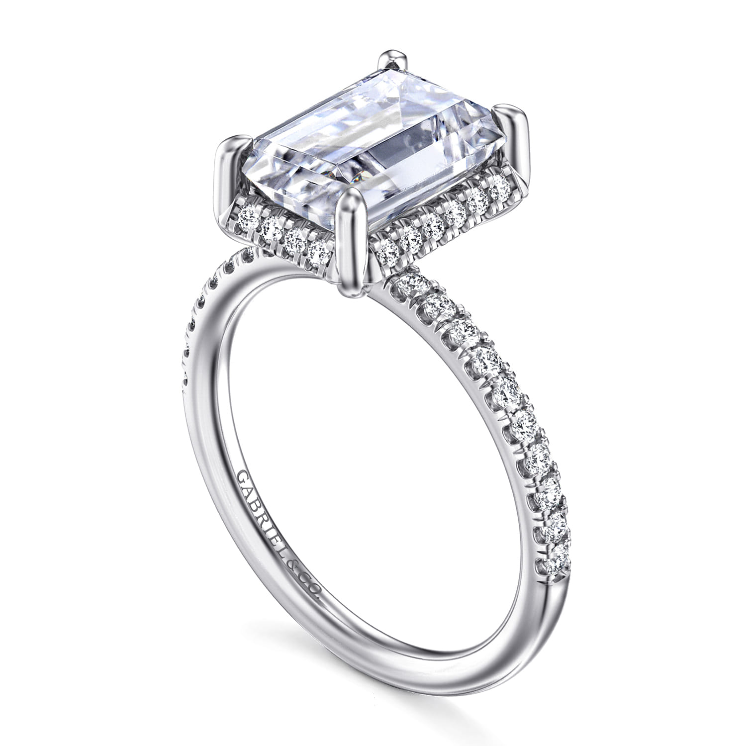 Suede - 14K White Gold Emerald Cut Hidden Halo Diamond Engagement Ring - 0.3 ct - Shot 3