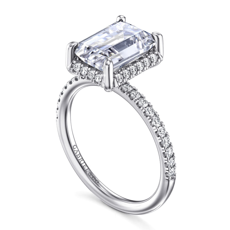 Suede - 14K White Gold Emerald Cut Hidden Halo Diamond Engagement Ring - 0.3 ct - Shot 3