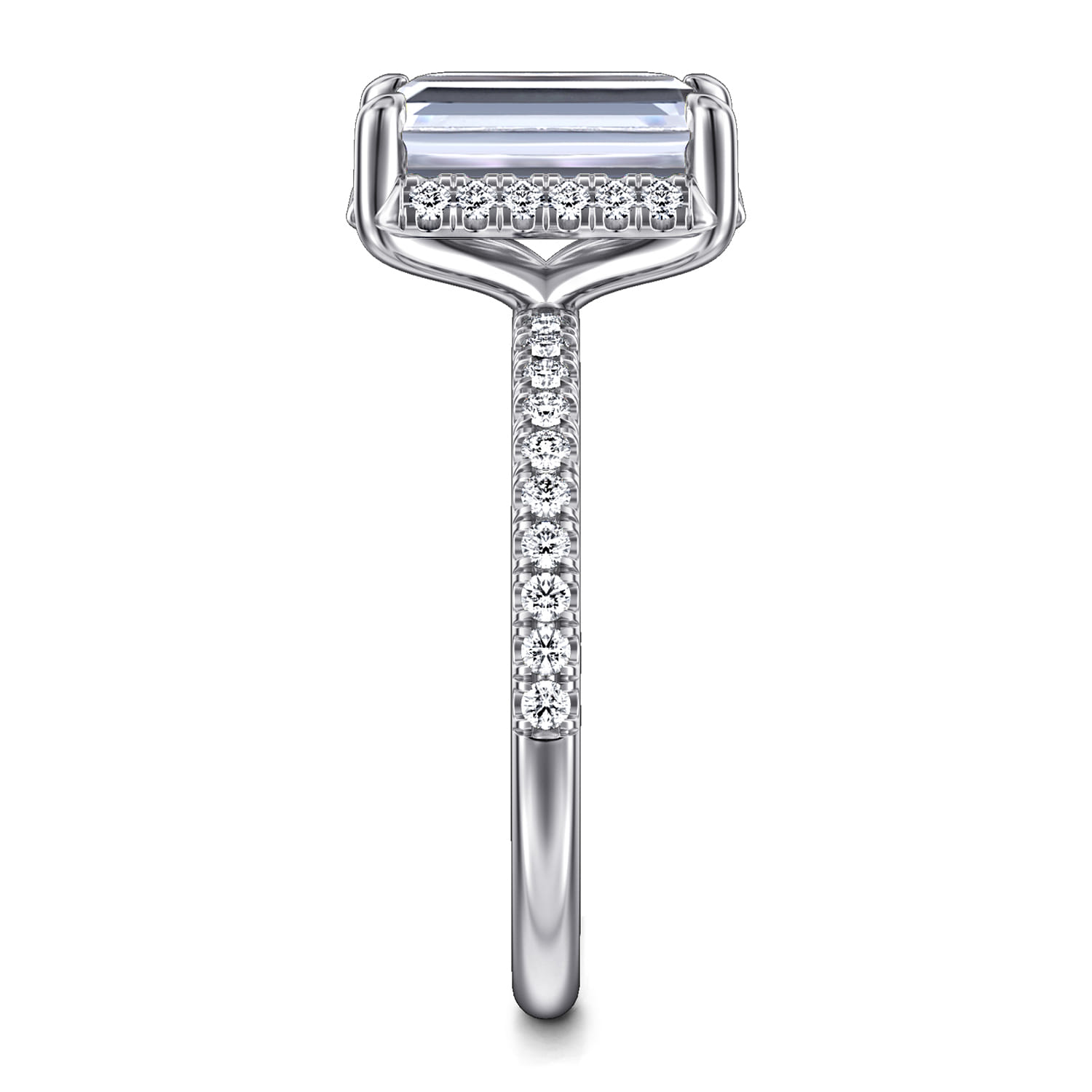 Suede - 14K White Gold Emerald Cut Hidden Halo Diamond Engagement Ring - 0.3 ct - Shot 4