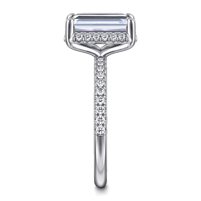 Suede - 14K White Gold Emerald Cut Hidden Halo Diamond Engagement Ring - 0.3 ct - Shot 4