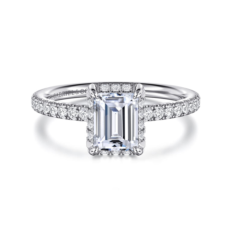 Suede - 14K White Gold Emerald Cut Hidden Halo Diamond Engagement Ring - 0.25 ct - Shot 1