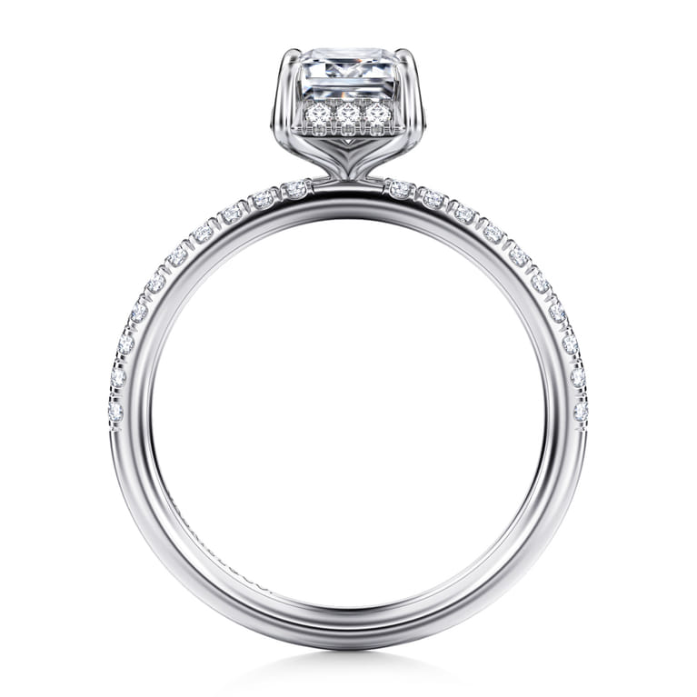 Suede - 14K White Gold Emerald Cut Hidden Halo Diamond Engagement Ring - 0.25 ct - Shot 2