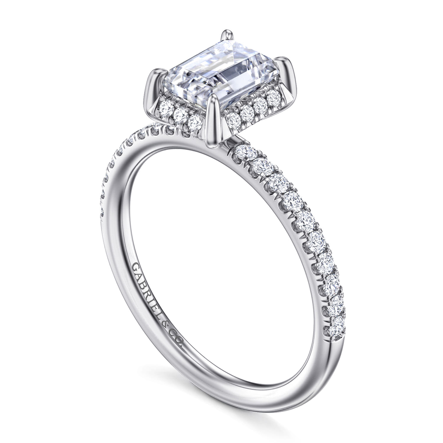 Suede - 14K White Gold Emerald Cut Hidden Halo Diamond Engagement Ring - 0.25 ct - Shot 3