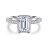 Suede - 14K White Gold Emerald Cut Hidden Halo Diamond Engagement Ring - 0.3 ct