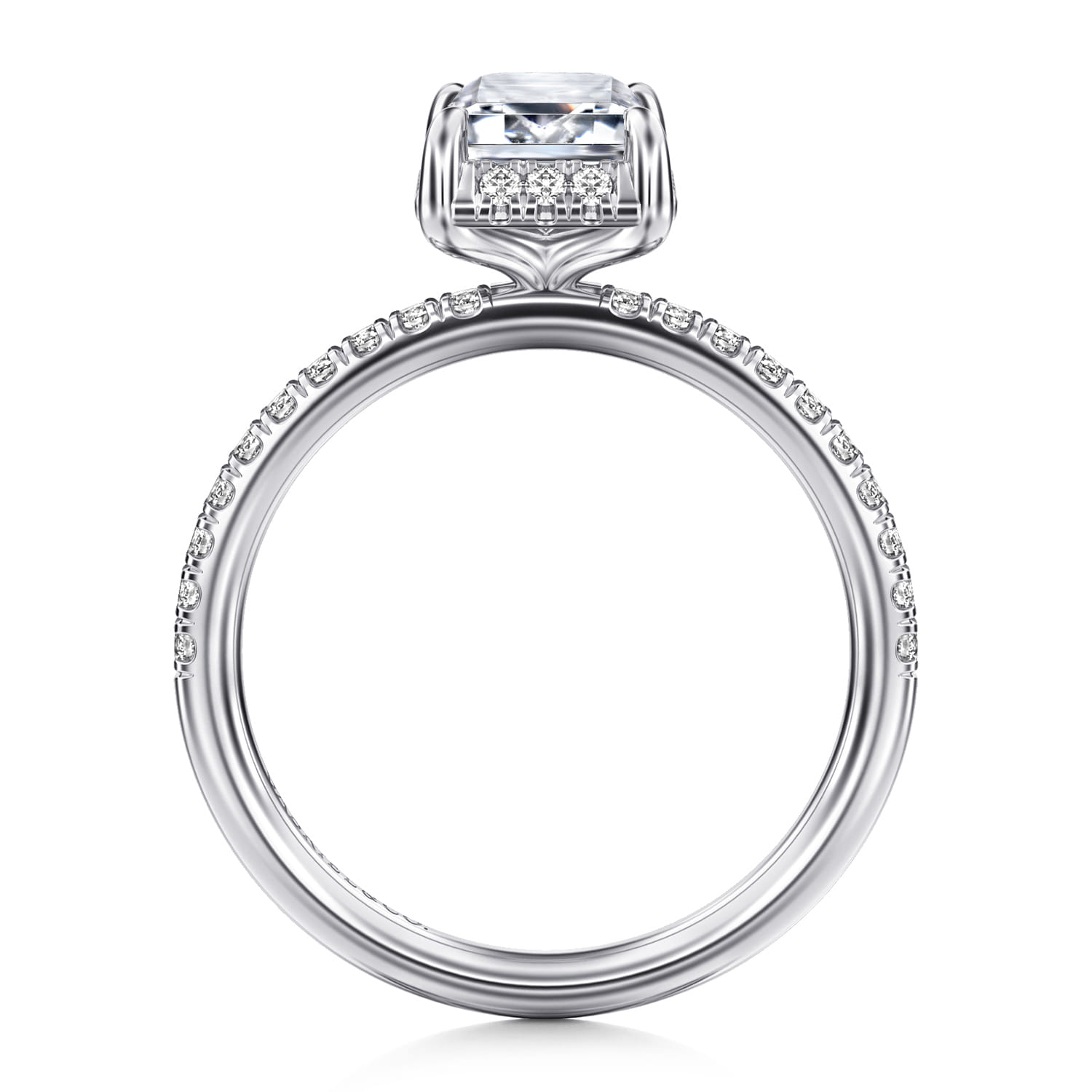 Suede - 14K White Gold Emerald Cut Hidden Halo Diamond Engagement Ring - 0.3 ct - Shot 2