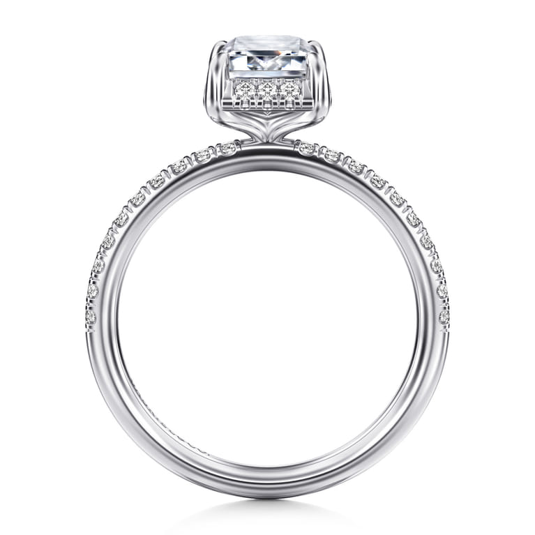 Suede - 14K White Gold Emerald Cut Hidden Halo Diamond Engagement Ring - 0.3 ct - Shot 2