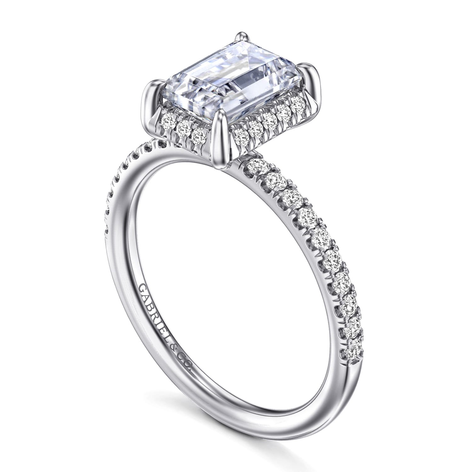 Suede - 14K White Gold Emerald Cut Hidden Halo Diamond Engagement Ring - 0.3 ct - Shot 3