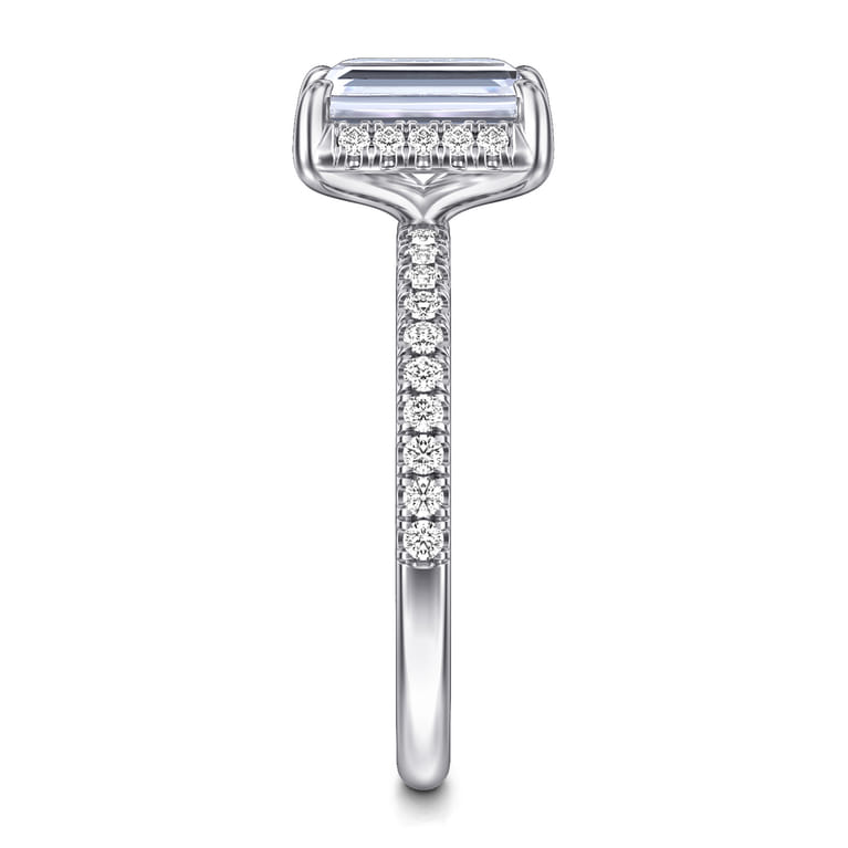 Suede - 14K White Gold Emerald Cut Hidden Halo Diamond Engagement Ring - 0.3 ct - Shot 4