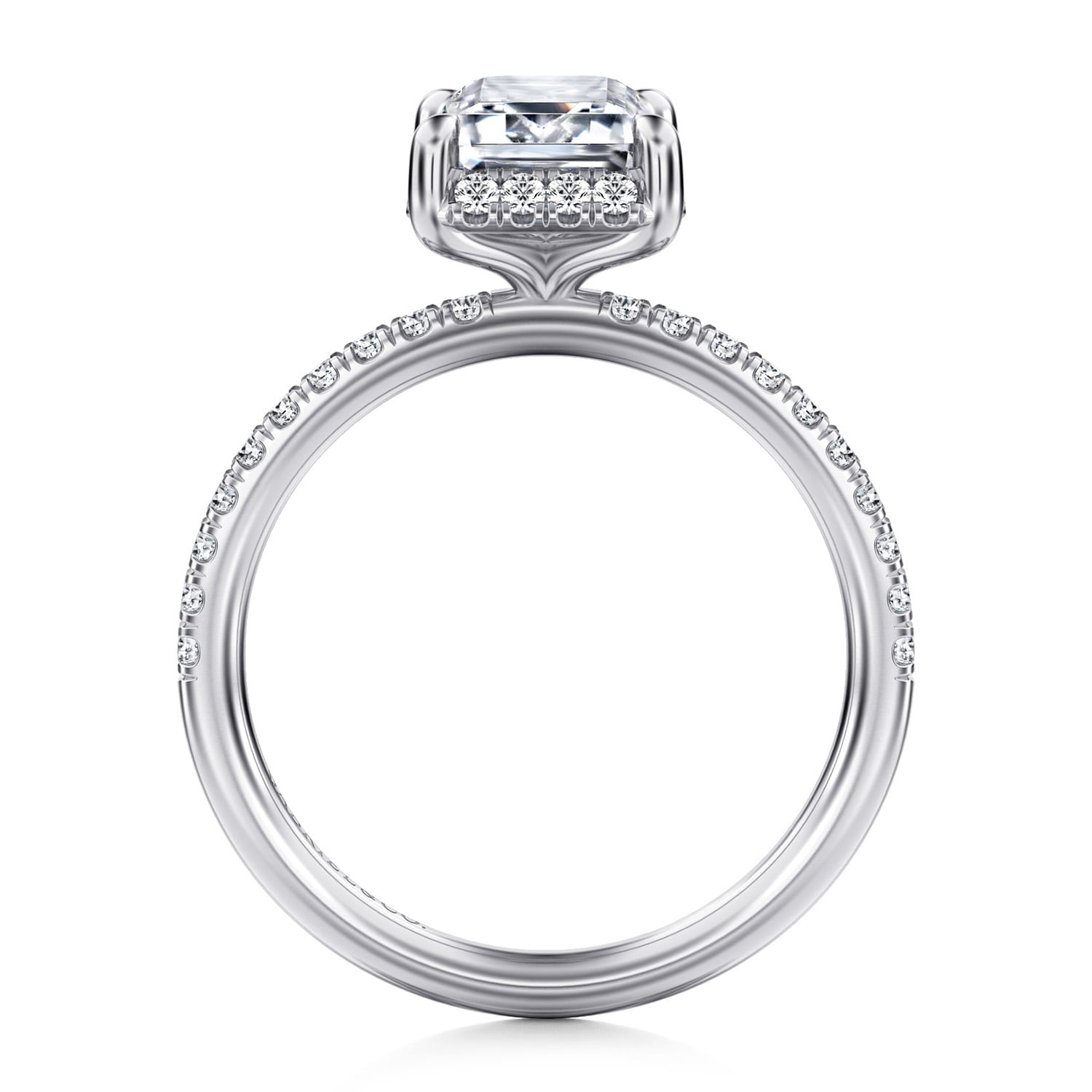 Suede - 14K White Gold Emerald Cut Hidden Halo Diamond Engagement Ring - 0.3 ct - Shot 2