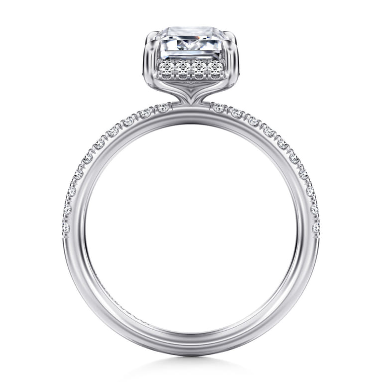 Suede - 14K White Gold Emerald Cut Hidden Halo Diamond Engagement Ring - 0.3 ct - Shot 2