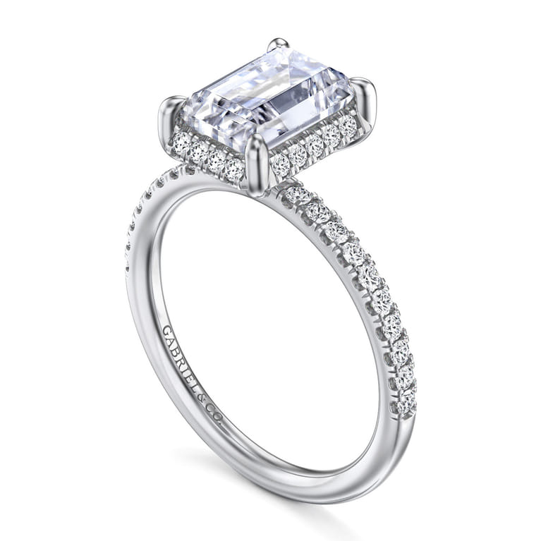 Suede - 14K White Gold Emerald Cut Hidden Halo Diamond Engagement Ring - 0.3 ct - Shot 3